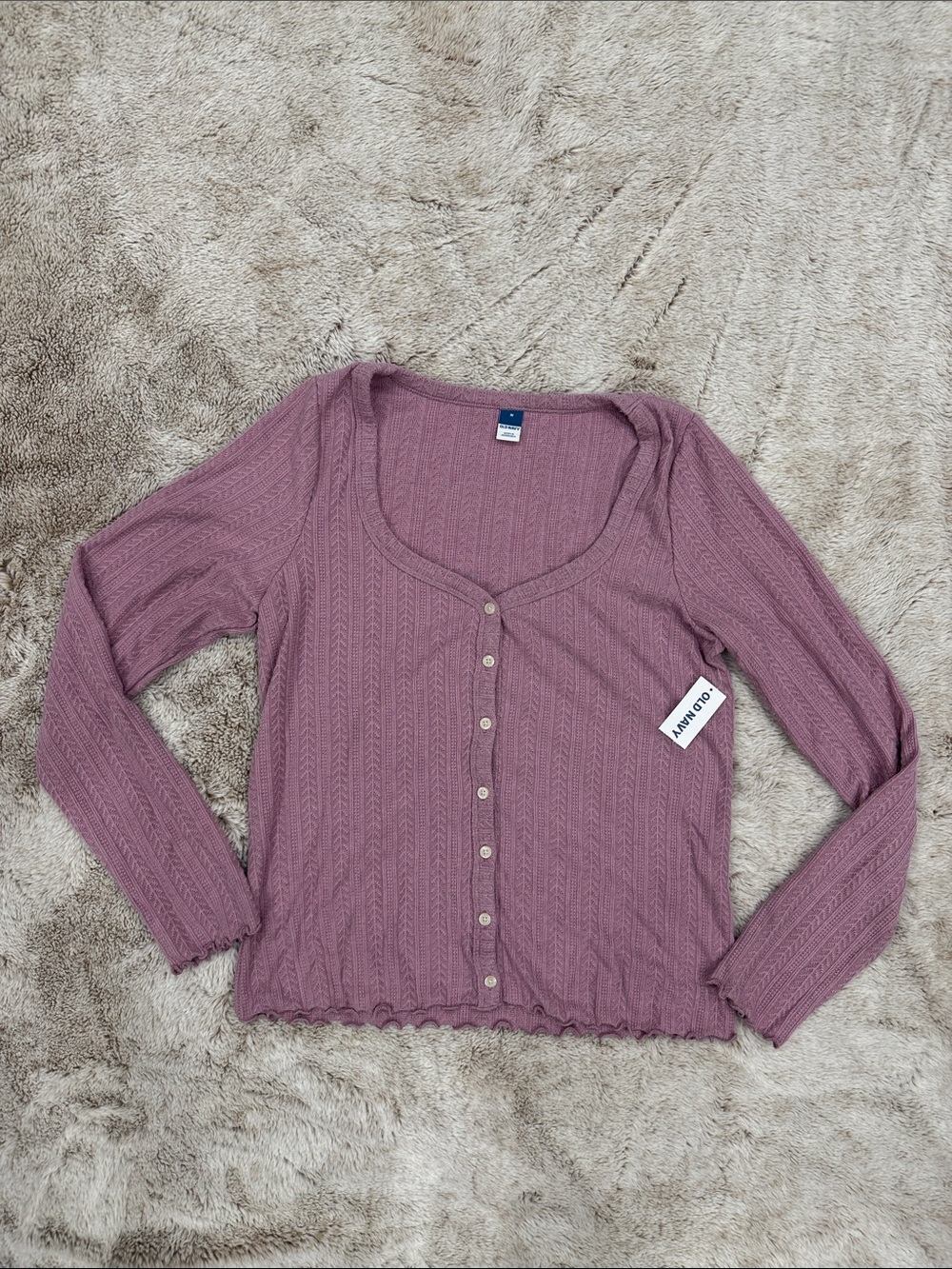 Old Navy Mauve Ribbed Button-Front Long-Sleeve Top